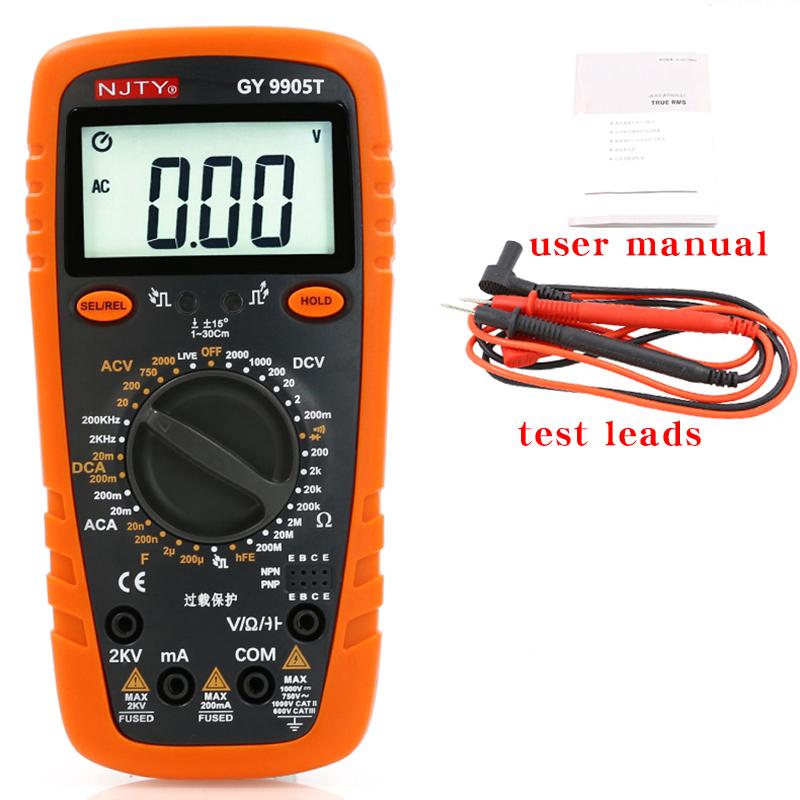 NJTY GY9905T Digital Multimeter Measures Up To 2000V for Both AC and DC Voltage, Suitable for Testing High Voltages Up To 2KV.