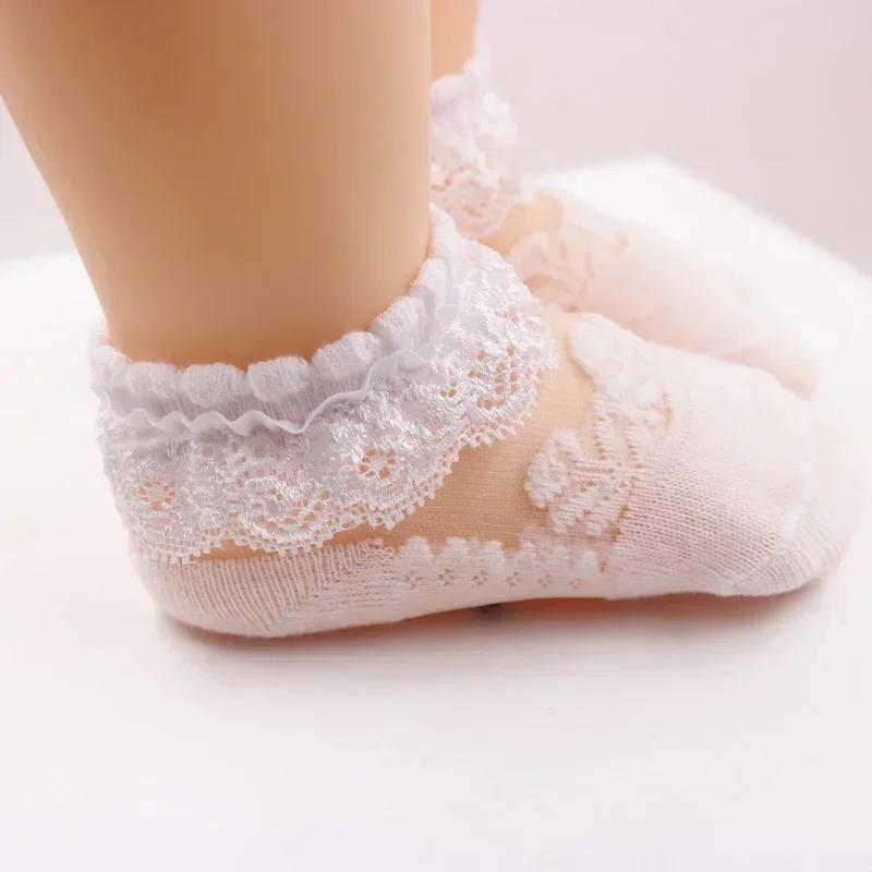 Summer Girl Socks Lace Flower Princess Newborn Baby Socks Cotton See Through Anti Slip Socks
