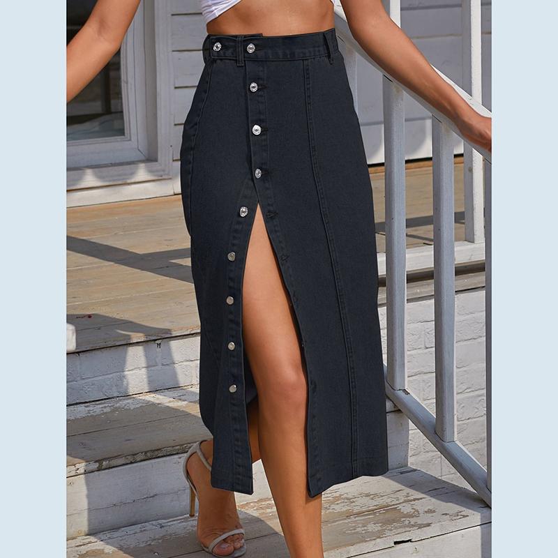 Женская джинсовая юбка с высокой талией, однобортная, облегающая бедра