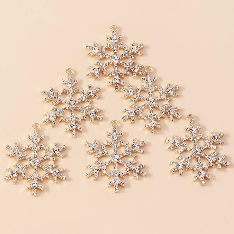 Leslie 5pcs 30*38mm Exquisite Gold Color Christmas Crystal Snowflake Charms for Jewelry Making Women Necklace Earrings DIY Craft