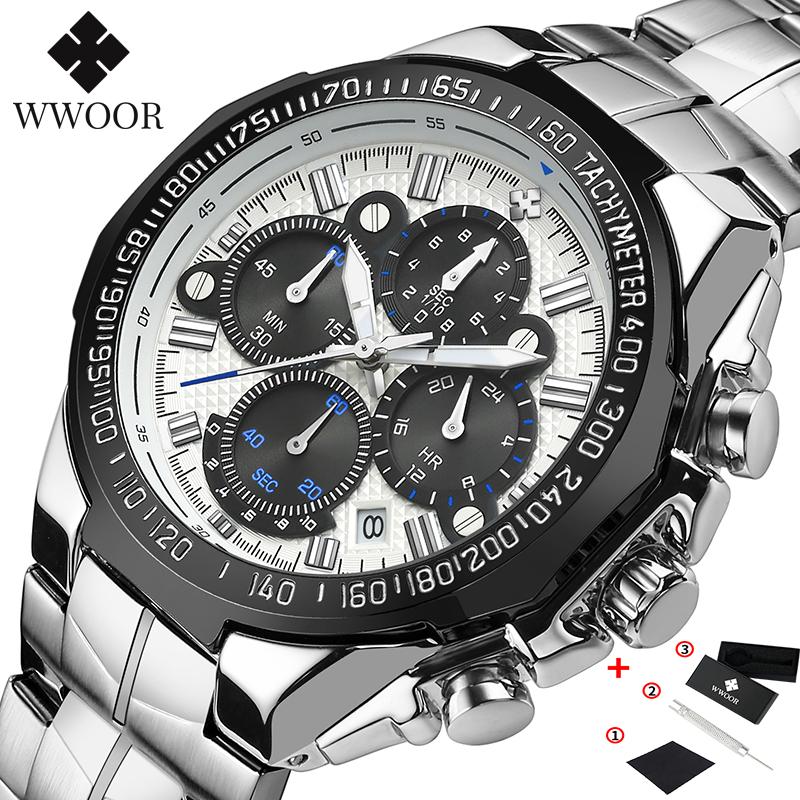 Top Brand Luxury Sport Watch For Men Quartz Chronograph Date Luminous Full Steel Wrist Watch