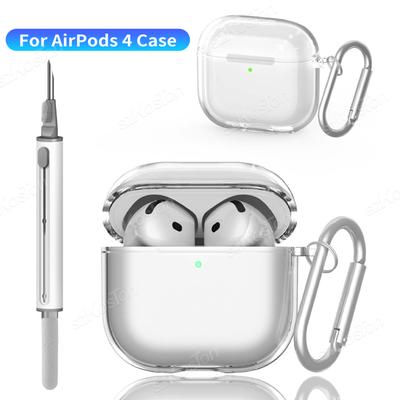 Прозрачный чехол для наушников AirPods 4, мягкий ТПУ, прозрачная защитная крышка с набором для чистки, брелок для аксессуаров AirPods4