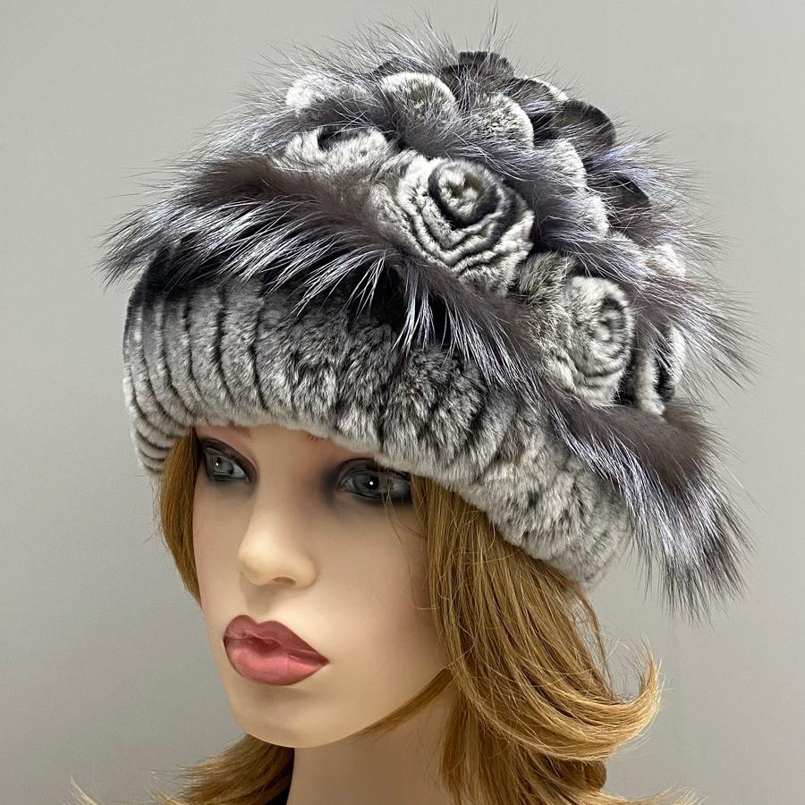 Цветочная меховая шапка из кролика Зимняя женская модная стильная теплая шапка из натурального меха
