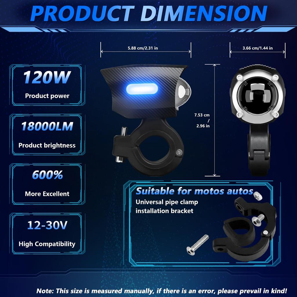 Motorcycle LED Driving Light,120W LED Motorcycle Fog Lamp 18000LM IP67 Waterproof Auxiliary Light Spotlight