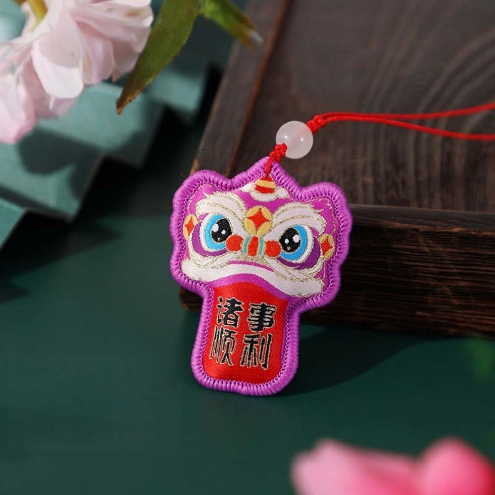 Chinese Style Lion Dance Embroidered Pendant Awakened Lion Hanging Decoration Temple Safe Amulet