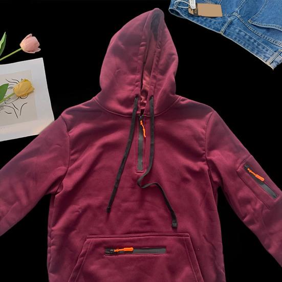 Осень-зима Мужская толстовка с капюшоном на молнии с декором, свободная эластичная манжета, шнурок, теплый пуловер средней длины, однотонный топ в стиле хип-хоп для занятий спортом, повседневной носки