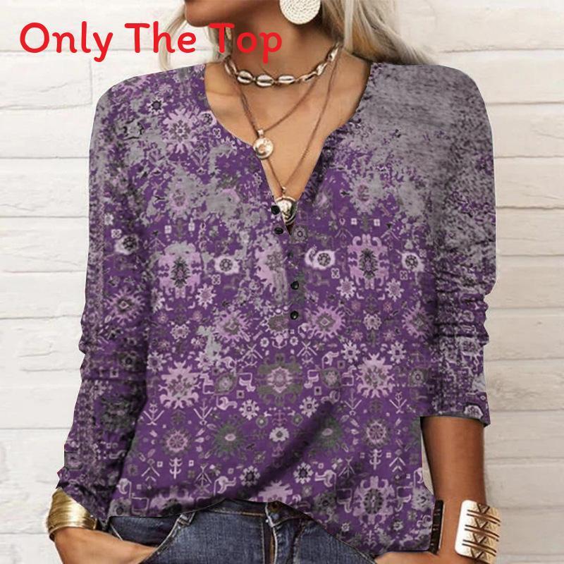 Streetwear Geometric Pattern Long Sleeve T Shirt For Women With V Neck Casual Fit