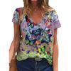 Летние женские свободные разноцветные цветочные 3D-принтованные повседневные футболки с V-образным вырезом и короткими рукавами женские