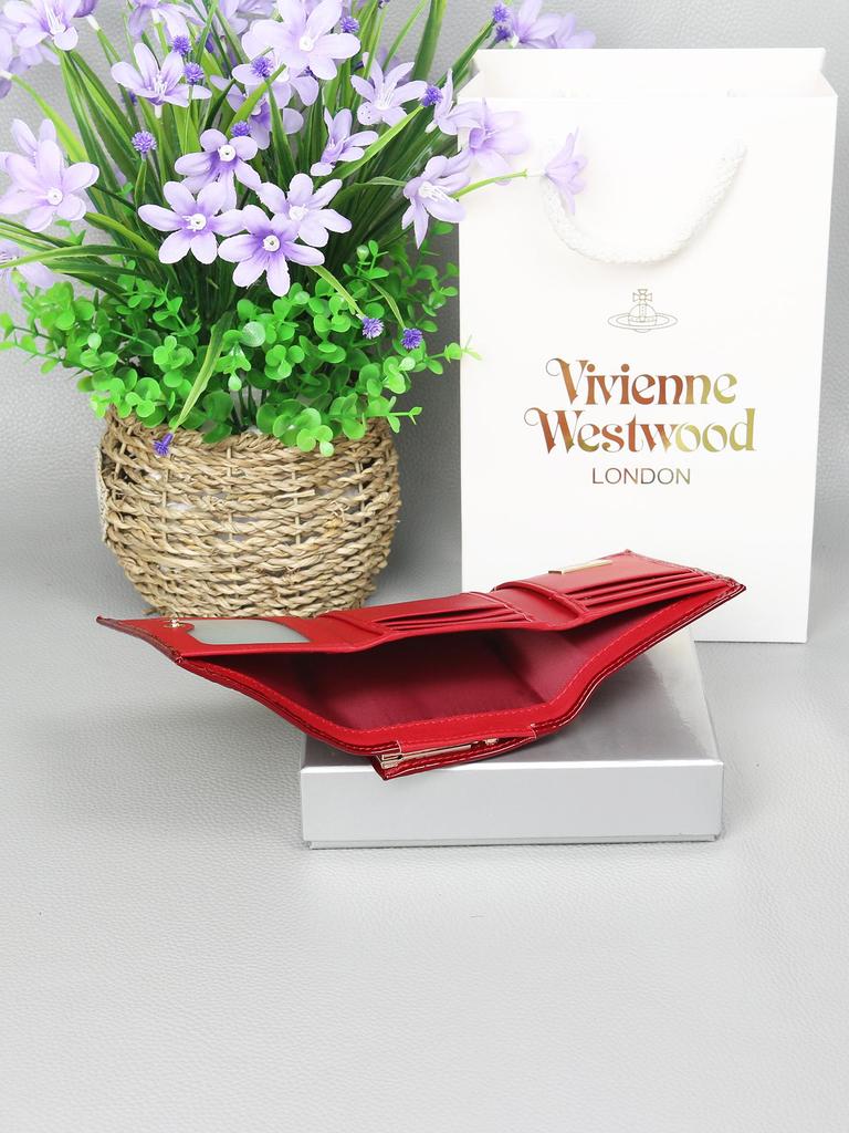 Женский трехсекционный кошелек 2025 года: Натуральная коровья кожа, Westwood, тиснение в виде сердца.