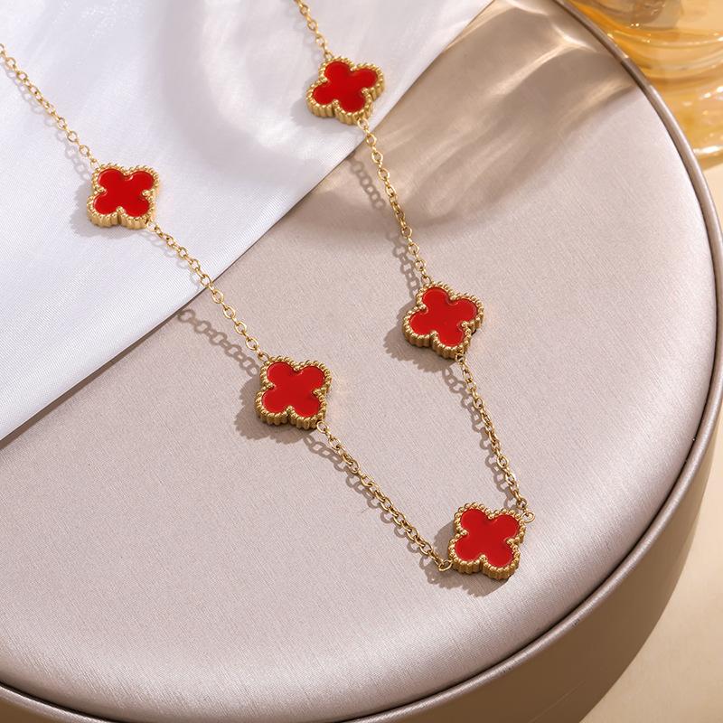 13 мм титановая сталь четырехлистный клевер пять цветков двухстороннее ожерелье Beimu 18-каратное настоящее позолоченное не выцветающее легкое роскошное ключичное ожерелье