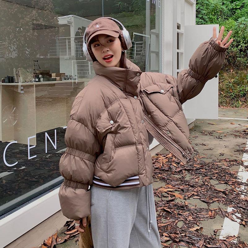 White duck down short down jacket women's 2024 winter fashion sweet bud sleeves warm puffs student bread jacket