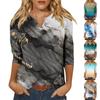 Женская модная рубашка, повседневная рубашка с рукавами реглан, карман, V-образный вырез, рукав 3/4, свободная футболка с принтом, женский топ