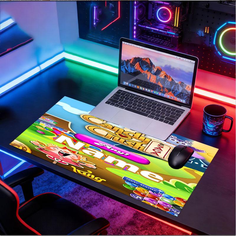 Custom Name Personalized Candy Crush Saga Pattern Mousepad, Laptop PC Desk Mat, Decorative Desk Mat for Home Keyboard Pad Gift