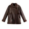 European & American Women's Fashion: 2024 Autumn/Winter Brown Leather & Fur One-Piece Coat 24270
