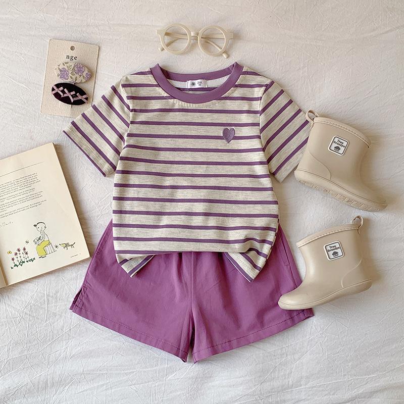 Boys' And Girls' Casual Cotton Short-sleeved T-shirts For Summer, Cute Striped Children's T-shirts