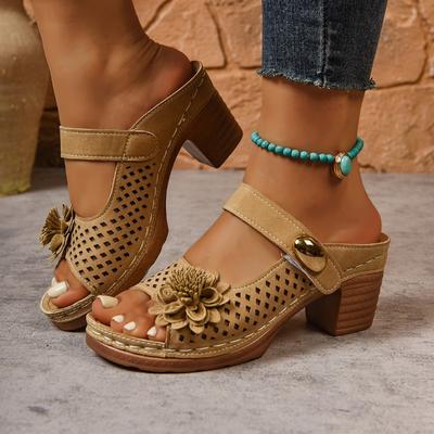 Модная женская обувь 2025 Бренд Большой размер Женские тапочки Мода Уличная Платье Летняя Новая Металлическая отделка Легкий Цветочный Высокий каблук