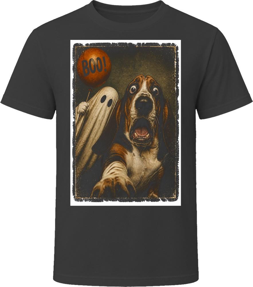 Scared Basset Hound Halloween Ghost Retro Spooky Season Tee T Shirt