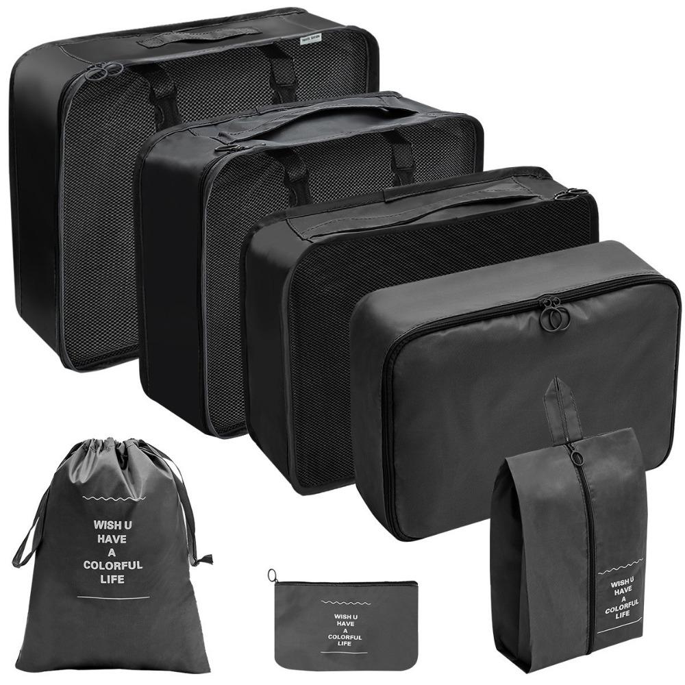 7Pcs/Set Large Capacity Suitcase Packing Cubes Set Folding Clothes Shoe Tidy Pouch Wardrobe