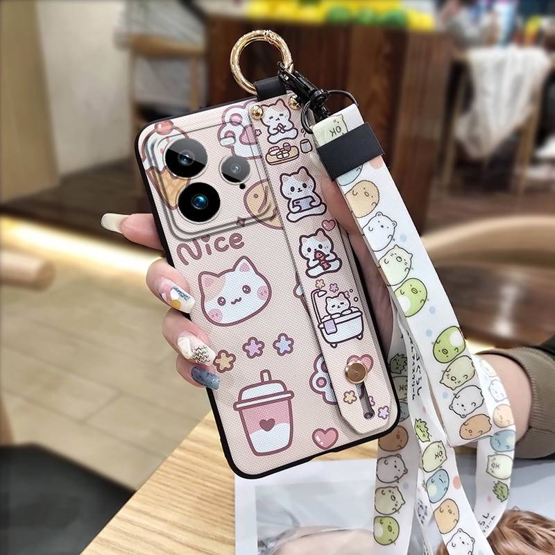 Kickstand Anti-dust Phone Case For Realme GT7 Pro Soft Case Cute Silicone Protective Cartoon Fashion Design Ring Lanyard