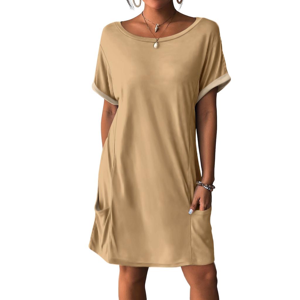 Женские платья Футболки Платья с карманами Однотонные повседневные пляжные платья