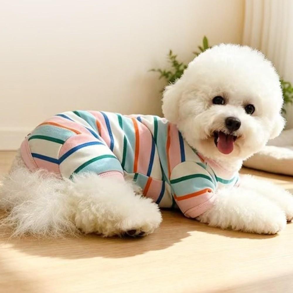 Elastic Colorful Striped Dog Jumpsuits Cotton Puppy Rompers Dog Four Legged Clothes Cats Dogs