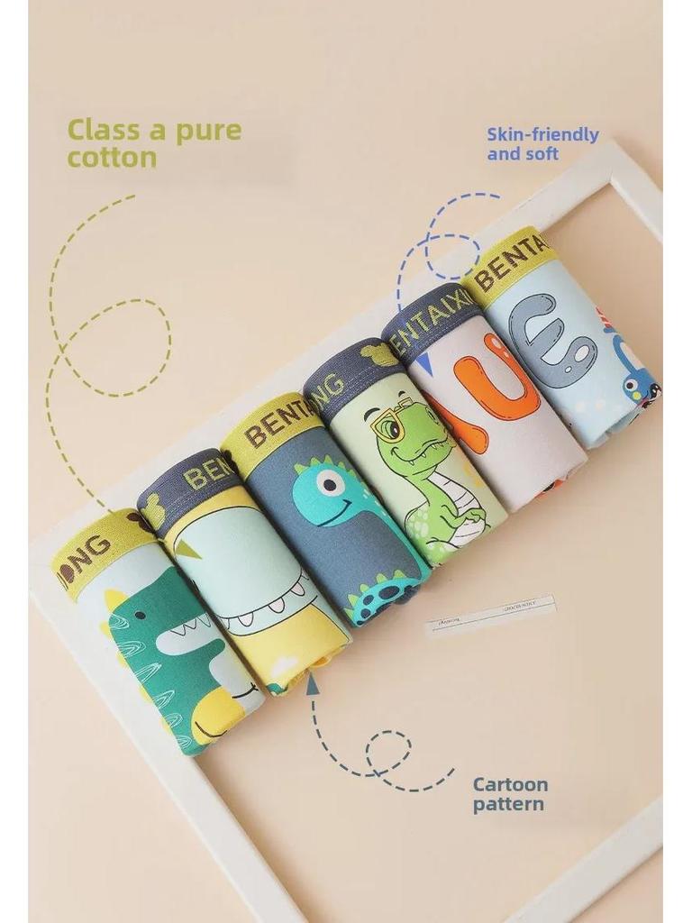 Трусы-боксеры из чистого хлопка типа А для мальчиков, с рисунком из мультфильмов, возраст 3-8 лет