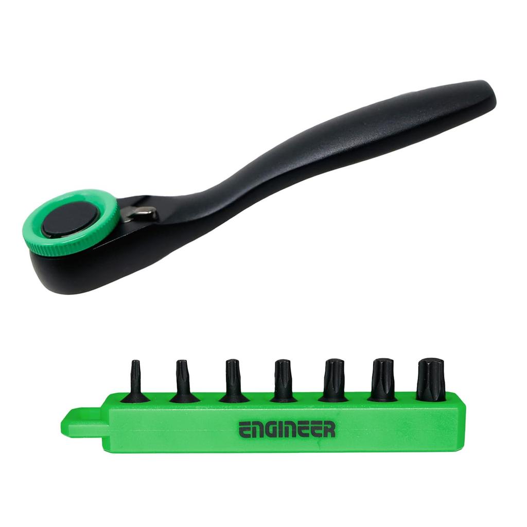 ENGINEER DR-373 Mini Ratchet Wrench and Ultra-Short Hexalobular Bit Set, 8 Pieces