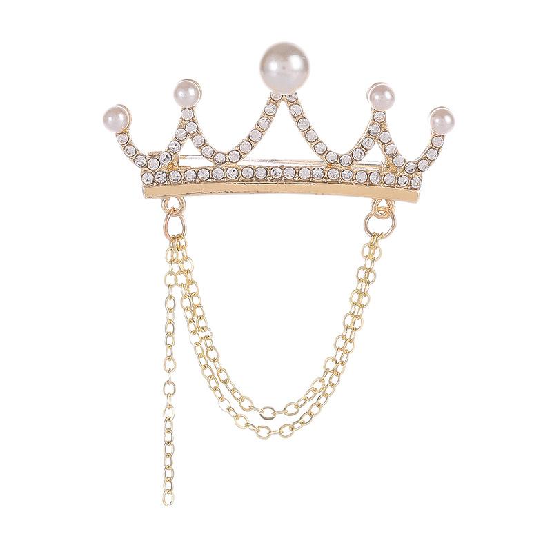 Brooch Corsage Crown with Tassel Chain High-end Anti-exposure Pin