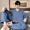 Мужской пижамный комплект с длинными рукавами для весны/осени: Кардиган и брюки, свободный большой размер, повседневная одежда для дома или улицы