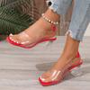 Fashion Crystal Sandals Summer New Square Head Transparent Strap Rivets Metal Chain Anti-slip Wear-resistant High Heels