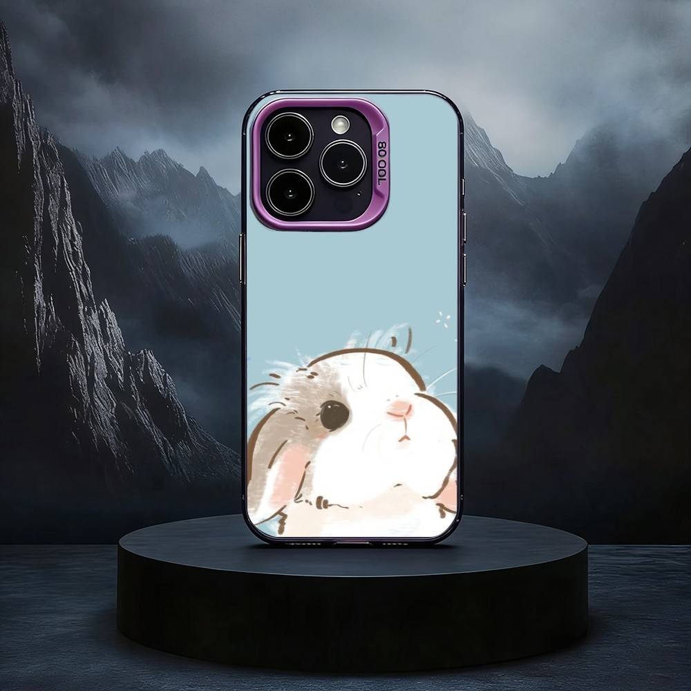 Милый R-Заяц Чехол для телефона iPhone17,16,15,14,13,12,11 Plus,Pro Max Черный Конфетный серебристый чехол для телефона