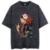 Anime Printed Acid Washed T Shirt 100% Cotton Short Sleeves Streetwear Tops Vintage Manga Fashion Oversized Tees Unisex
