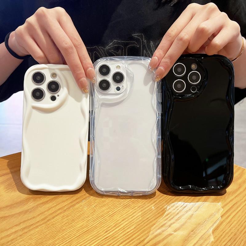 Cream Wave Curved Silicone Glossy Soft Case Shell Mobile Phone Back Cover for iPhone Samsung Xiaomi