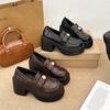 Small Thick High-heeled Jk Small Leather Shoes for Women's 2025 Summer and Autumn New Thick-soled Versatile Retro British Style Loafers
