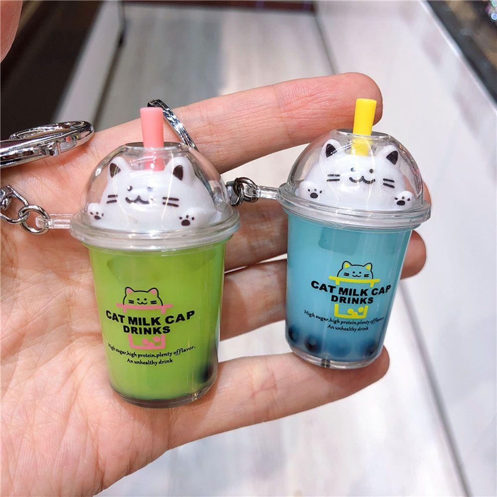 Молочный чай акриловый кулон милый кот плавающая чашка ювелирные изделия брелок модные аксессуары брелок