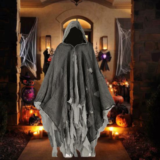 Хэллоуин Плащ с капюшоном Косплей Костюм Длинная накидка волшебника с нерегулярной сеткой Дом с привидениями NPC