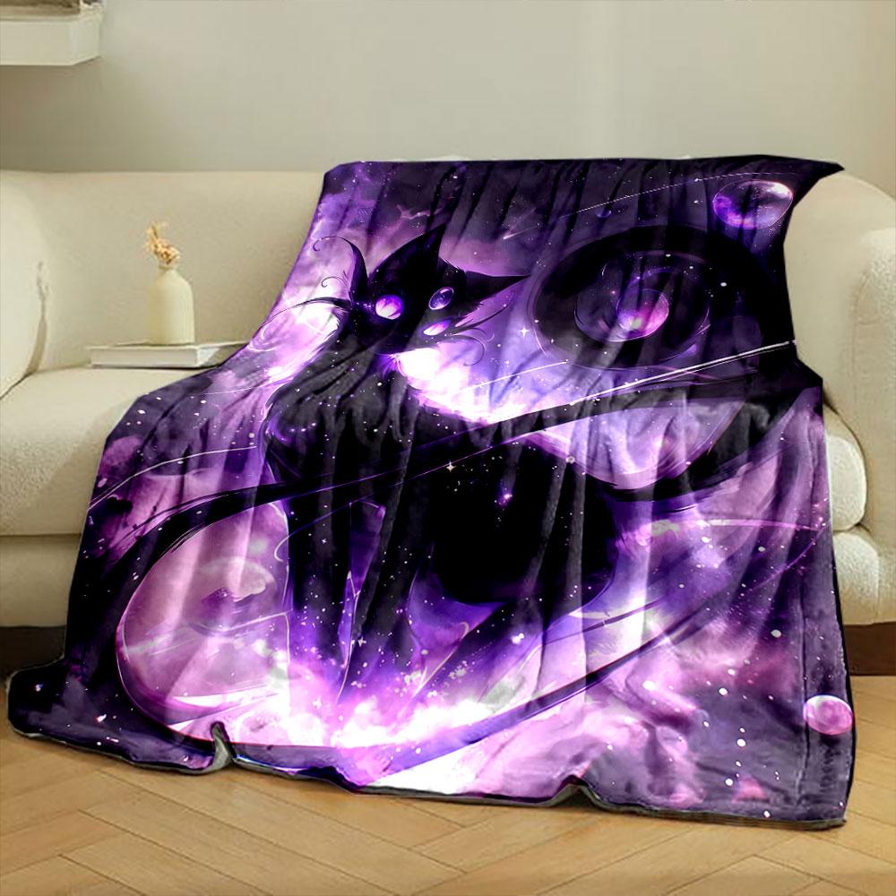 Purple Galaxy Themed Black Cat Blanket bedroom Blanket for Livingroom Couch lunch break Soft throw for Friend's festival Gift