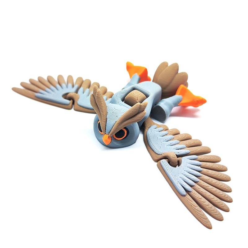 3D Printed Flying Owl Toy:Lifelike Desk Decor with Movable Wings for Realistic Soaring - Educational Gift