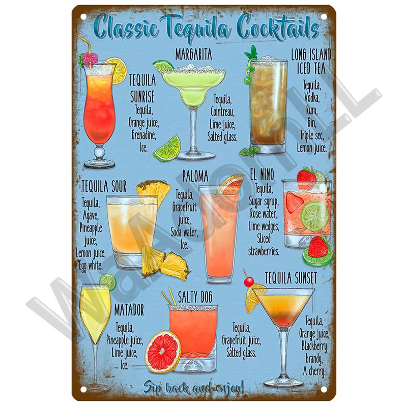 Metal Sign Vintage Tin Sign Cocktail Plate Decorative Poster Plaque Retro Bar Kitchen Home Wall Decor Bar Pub Club Art Man Cave