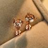 Fashion 14K Rose Gold Round Cut Champagne Diamond  Ear Studs Wedding Engagement Banquet Women Jewelry Gift