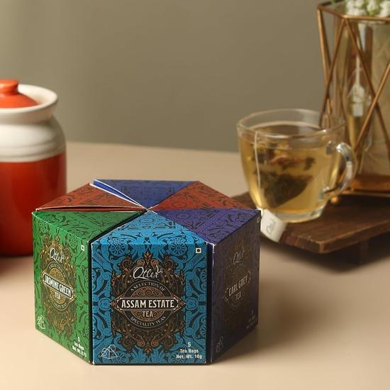 Классический набор для дегустации чая Otler Hexagon – 6 фирменных смесей x 5 пакетиков (30 Всего) | Премиальный ассортимент черного и зеленого чая | Высокое содержание кофеина | 100 г
