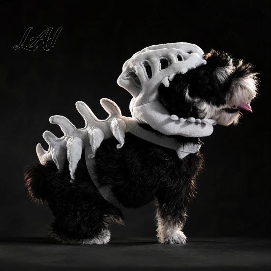 Dinosaur Themed Apparel for Pets Skeleton Pet Costume Plush Dog Cat Outfit with 3D Elastic Suit Walking Spine And Tail Halloween Party Prop