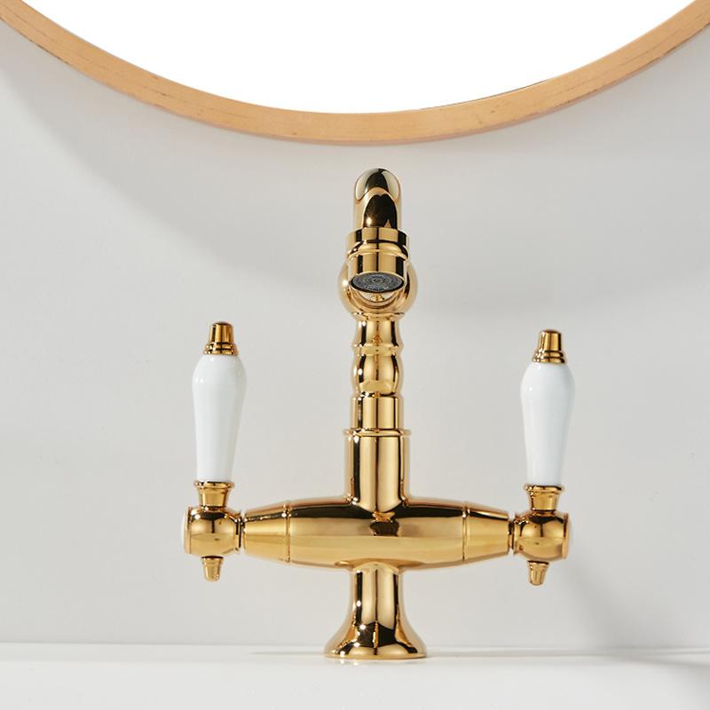 Смесители для раковины Античная латунь Смесители для ванной комнаты Индустриальный стиль Одно отверстие Двойная ручка Современный смеситель для воды 85537