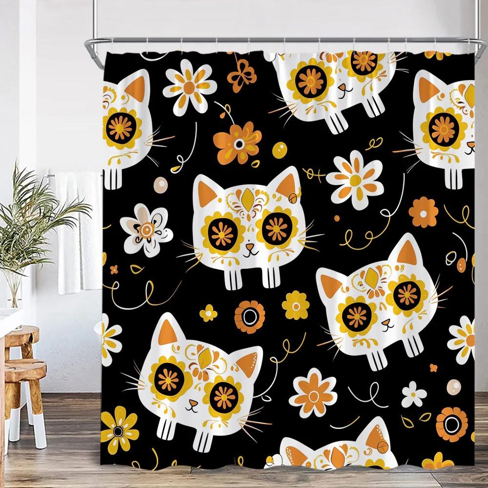 Cute Ghost Cartoon Pattern Shower Curtain Pumpkin Lantern Spectre Orange Pink Bathroom Decor Kid Happy Halloween Bathtub Curtain