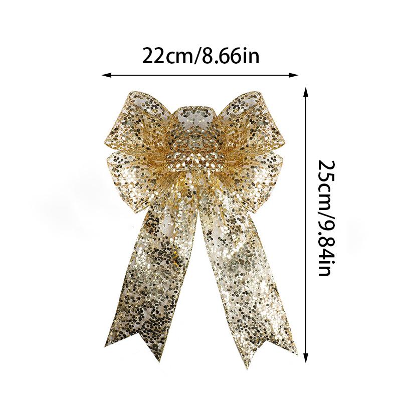 Christmas Tree Hanging Decorations Gold Silver Bowknot Christmas Bows Glitter Ornaments Craft