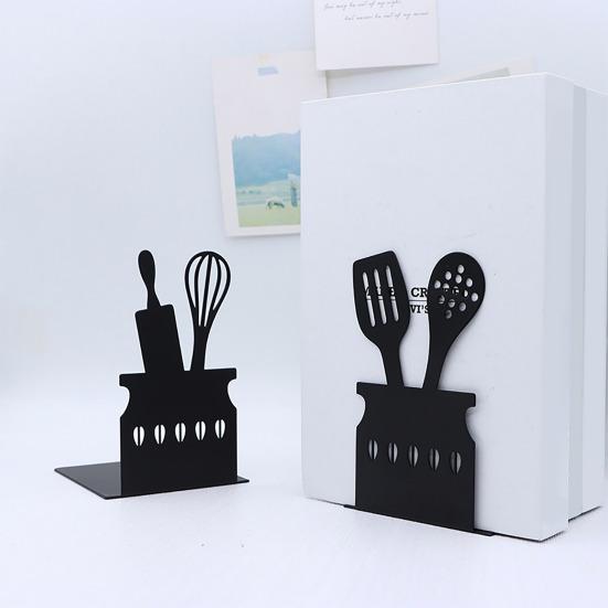 Metal Book Ends for Shelves Black Kitchen Essentials Design Bookends for Home Office Decor Heavy Duty Non-skid Book Ends Stationery Supplies
