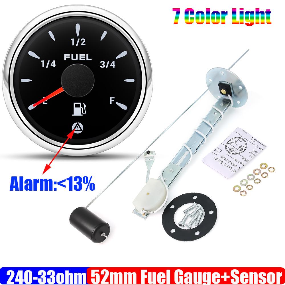 ZMFJH 2"52mm Fuel Level Gauge with Flashing Alarm 0-190ohm 240-33ohm 0-90ohm Fuel Sensor Car Boat Oil Tank Meter 7 Color Light