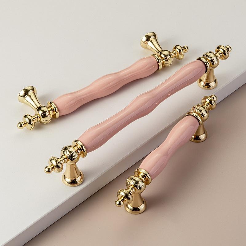 Modern Colored Ceramic Furniture Handle Golden Wardrobe Cabinet Handles Closet Door Knob Dressing Table And Drawer Pull Hardware