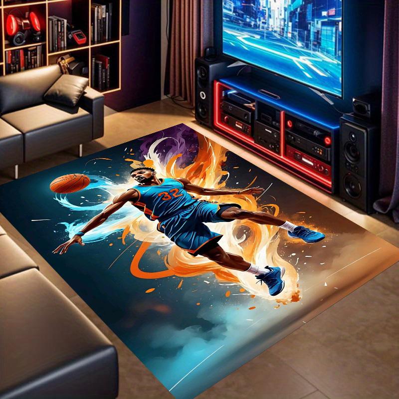 Basketball Player Dynamic Art Print Area Rug Sports Fan Non‑Slip Rectangular Floor Mat for Gaming Room Living Bedroom Home Decor