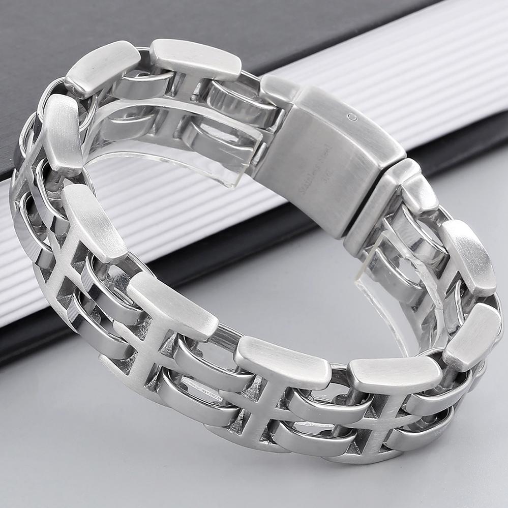 Men's Double Row Link Chain Bracelet for Men Polished 316L Stainless Steel Massive Style Male Jewelry Accessory 21MM 23CM Long